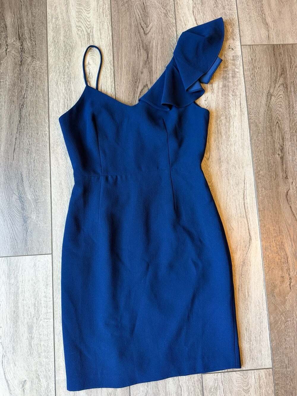 Club Monaco Cocktail Dress Size 2 Blue One Shoulder Ruffle Mini